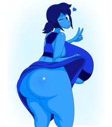 1girls 2019 5_fingers artist_signature ass big_ass big_breasts blep blue_eyes blue_hair blue_skin breasts cartoon_network clothed clothed_female color eyebrows female female_only freckles gem gem_(species) heart highres huge_breasts lapis_lazuli_(gem) lapis_lazuli_(steven_universe) large_ass large_breasts looking_at_viewer midriff nice_lapis plain_background ponytail presenting_ass sagging_breasts side_view skirt_lift solo solo_female steven_universe thick_thighs thighs tongue_out touhoufan underboob v white_background wink