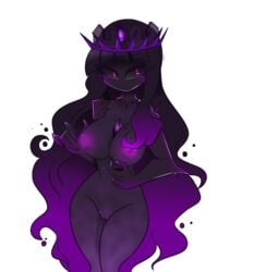 1girls areolae big_breasts black_hair black_skin breasts byternomar crown crystal dark_skin eyes_visible_through_hair female game gem glowing_eyes glowing_nipples glowing_pussy gradient_hair long_hair minstlu minstlu_oc nipples no_mouth nude nude_female original original_character purple_areola purple_eyes purple_hair purple_nipples pussy request roblox roblox_game robloxian rule_63 source_request stomach void void_(minstlu) white_background