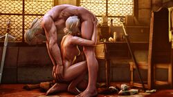 1boy 1girls 3d abs age_difference ass ass_grab barefoot beard big_ass big_breasts book breasts butt cd_projekt_red chair cheopsfm ciri clothes clothes_on_floor cock_hungry deepthroat deepthroat_holder deepthroat_hug eyeshadow fellatio female freckles geralt_of_rivia grabbing grabbing_another's_ass grabbing_ass green_eyes head_tilt implied_fellatio implied_oral incest indoor indoors kneeling male mascara muscle muscles muscular muscular_female muscular_male nipples nude oral petite runny_makeup scar scars skinny slim source_filmmaker step-incest stepfather_and_stepdaughter sword table the_witcher the_witcher_(series) the_witcher_3:_wild_hunt tied_hair white_hair window wine wine_bottle witch