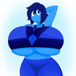 1girls 2019 5_fingers armpits arms_up artist_signature big_breasts blue_eyes blue_hair blue_skin blue_skirt breasts cartoon_network cleavage collarbone color female female_only freckles front_view gem gem_(species) hand_on_breast highres huge_breasts lapis_lazuli_(gem) lapis_lazuli_(steven_universe) large_breasts looking_away looking_up midriff navel_gem nice_lapis plain_background ponytail skindentation skirt smile solo solo_female steven_universe tight_clothing touhoufan underboob white_background