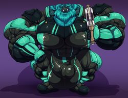 anthro armor balls big_balls big_bulge big_muscles big_penis bobert bulge clothing fangs felid footwear fur genitals gun holding_object huge_balls huge_bulge huge_cock huge_muscles hyper hyper_balls hyper_bulge hyper_genitalia hyper_muscles hyper_penis lion looking_at_viewer male male_only mammal multicolored_body multicolored_fur muscular nipples pantherine penis ranged_weapon rolibar shoes weapon