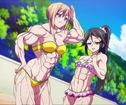 2girls extreme_muscles female female_only human izumi_reina kawakami_mai multiple_girls musaigen_no_phantom_world muscle_fetish muscular_female tagme