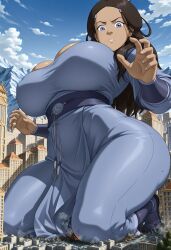 1girls ai_generated avatar_the_last_airbender big_breasts breasts building building_destruction city clothed clothed_female dark-skinned_female dark_skin female female_focus female_only giantess katara large_boobs large_breasts memesrus1234 nickelodeon nicktoons solo solo_female solo_focus thick_thighs thighs water_tribe