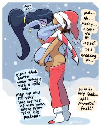 adoptive_daughter adoptive_incest adventure_time arms_around_partner big_age_gap blightstar candy_cane_stocking clenched_teeth dialogue english_text functionally_nude grey_body hugging human male marceline older_male outside penis ponytail pun santa_costume santa_hat side_view simon_petrikov smile snow speech_bubble stand_and_carry_position standing standing_missionary standing_sex star_earrings tagme thighhighs topless upright_straddle vampire younger_female