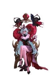 1girl 1girls absurdres angle angle_view artist_request big_breasts black_dress boobs boots breasts card colored_skin crossed_bangs demon demon_girl demon_queen_lilith_(guardian_tales) dress elf_ears elf_female elf_girl female footwork full_body game_cg gamecg guardian_tales high_quality high_resolution highres huge_breasts laugh laughing laughing_at_viewer lilith_(guardian_tales) long_hair looking_at_the_camara manicure off_shoulder official_alternate_costume official_art on_throne only_focus purple_skin purple_skinned_female simple_background sit sitting sitting_on_chair solo solo_female solo_focus throne throne_room transparent_background work_illustration yellow_eyes