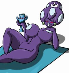 1girls alien alien_girl alien_humanoid big_breasts breasts chalice crown earrings female goblet green_earrings jug mario_(series) mario_and_luigi:_partners_in_time mario_and_luigi_(series) naked naked_female nintendo nipples nude nude_female princess_shroob purple_skin pussy red_eyes shinysteel silver_crown solo white_background white_nipples