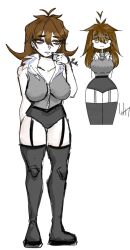 2025 artist_upload big_breasts bigoldstinker bodysuit garter_straps ibispaint_(artwork) ibispaintx looking_away medium_hair oc original original_artwork original_character self_upload sfw sketch smile thick_thighs thighhighs thighs