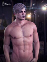 1boy 3d capcom human human_only leon_scott_kennedy male male_focus male_only naked nude nude_male resident_evil resident_evil_2 shirtless solo solo_male sthenhx tagme uncensored