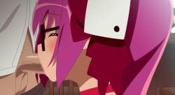 1boy 1girls animated blush censored di_gi_charat dice_hair_ornament erection fellatio glasses hair_ornament indoors licking licking_penis long_hair loop mosaic_censoring oral penis purple_hair red_eyes straight tagme totoro_on twintails usada_hikaru video