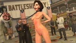 3d arms_behind_back bioshock bioshock_infinite blue_eyes bondage breasts brown_hair chains elizabeth_comstock female femsub gag humiliation leash looking_at_viewer lovelysfm mouth_gag nipples nude open_mouth_gag pierced_nipples piercing public public_nudity ring_gag surrounded whip_marks young