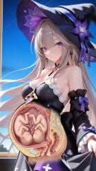 ai_generated anatomy anus baby_bump big_belly bladder brown_hair cervix choker clothed earrings fetus heavily_pregnant herta_(honkai:_star_rail) honkai:_star_rail internal_view light_brown_hair light_skin long_hair pregnant pregnant_belly pregnant_female pregnant_with_multiples pregnant_with_twins purple_eyes small_breasts the_herta_(honkai:_star_rail) uterus vagina very_long_hair witch_hat x-ray