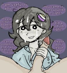 1girls 1nonbinary after_sex blowjob blush blush_lines cum cum_in_mouth cum_on_hair cum_on_penis cum_string desperation handjob nervous non_binary nonbinary nonbinary_flag nonbinary_pride_colors open_shirt rndmpornart rndmpornart_(oc) shirt text