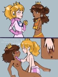 2girls anus before_and_after before_sex blonde_hair blue_eyes body_hair bragging breasts brown_hair clothing completely_nude denied_cumming duo english_text eye_contact female female_only fingering human jealous mario_(series) mario_kart medal multiple_girls nipples nude penetration princess_daisy princess_peach pubic_hair pussy rivals sex text vagina vaginal_penetration yuri