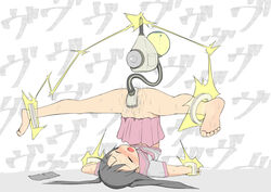 barefoot blush bondage closed_eyes cuffs electricity feet helpless legs_held_open legs_over_head machine nose_blush open_mouth salpin skirt soles spread_legs squint stationary_restraints tears tied_down toes