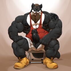 1:1 2017 5_fingers abs absurd_res anthro balls beard biceps big_balls big_muscles big_penis black_body black_claws black_fur black_nipples black_nose black_penis bodily_fluids body_hair boots bottomwear brown_eyes brown_hair canid canine canis chest_hair claws clothing coach cut_(disambiguation) erection facial_hair fingers footwear fur genital_fluids genitals grisser hair hi_res huge_muscles humanoid_penis looking_at_viewer male male_only mammal multicolored_body multicolored_fur muscular muscular_male nex_anima_canis nipples open_pants pants pecs penis precum quads shirt shorts simple_background sitting solo tank_top tattoo thick_penis topwear two_tone_body two_tone_fur vein veiny_penis whistle white_body white_fur wolf