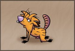 4_fingers 4_toes all_fours anthro balls beaver biped black_eyes buckteeth erection feet fingers full-length_portrait fur genitals gradient_background half-closed_eyes hi_res johnofe looking_back male mammal narrowed_eyes nickelodeon norbert_beaver nude penis portrait purple_nose raised_tail rodent semi-anthro simple_background tail tapering_penis teeth the_angry_beavers three-quarter_portrait three-quarter_view toes whiskers yellow_body yellow_fur