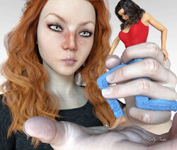 brown_hair cgi extreme_micro feet freckles giantess ginger hand_holding handheld hi_res high_resolution highres imminent_crush macro_female micro micro_female minigirl multiple_females multiple_girls size_difference speck