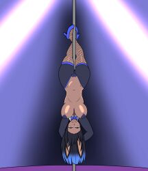 alitacosma animated big_ass big_breasts big_butt black_hair bunny_ears bunny_girl dark-skinned_female dark_skin reverse_bunnysuit stripper_pole upside-down whitepulse