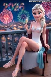 1girls 3d ai_generated balcony bare_arms bare_legs blue-eyed_female blue_eyes blue_makeup breasts champagne clothing crossed_legs disney disney_princess dress elsa_(frozen) elsacorinthiana feet feets female female_only fireworks frozen_(film) happy_holidays happy_new_year happy_new_year_2026 high_quality holding_champagne_glass light-skinned_female light_skin makeup medium_breasts midnight new_year new_year_2026 night outdoors patreon patreon_exclusive patreon_link patreon_logo patreon_reward patreon_url patreon_username pixar pixar_style posing princess relaxing sensual sitting sitting_in_chair small_breasts solo_female thin_female uncensored white_dress white_dress_shirt white_hair white_sandals