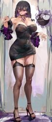1girls absurdres bare_shoulders big_breasts breasts cleavage curvy detached_sleeves earrings female female_focus fishnet_thighhighs fishnets full_body gastly gen_1_pokemon hex_maniac hex_maniac_(z-a) high_heel_sandals high_heels highres incredibly_absurdres jewelry looking_at_viewer loooyd medium_hair nail_polish nintendo npc_trainer open_toe_footwear open_toe_heels open_toe_shoes pokemon pokemon_legends:_z-a purple_eyes purple_nails sandals skindentation solo thick_thighs thighhighs thighs toenail_polish toenails wide_sleeves