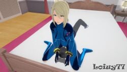 anime anime_girl blonde_hair blue_eyes facesit facesitting female femdom koikatsu loiuy77 metroid samus_aran smothering smothering_ass