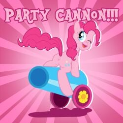 2021 anus background blue_eyes blue_eyes_female cannon colored colored_outline confetti cutie_mark fart fart_fetish female hooves lifting_tail long_hair long_tail mlp_g4 my_little_pony my_little_pony_friendship_is_magic pink_hair pink_hair_female pink_skin pink_skinned_female pink_tail pinkie_pie_(mlp) pony pony_ears pony_tail puckered_anus shadow sitting_on_object smiling snout stinkify style_parody text thick_outline winking