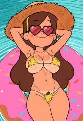 1girls absurd_res absurdres ai_assisted ai_generated bikini female floaty glasses gravity_falls high_resolution highres large_breasts mabel_pines micro_bikini oiled_skin piercing pool pool_float pubic_hair pubic_hair_peek raleu10 relaxing sagging_breasts slim_waist solo solo_focus straw_hat sunbathing tanline thick_thighs wide_hips