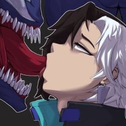 black_and_white_hair extreme_french_kiss eyes_rolling_back kissing luna_snow luna_snow_(marvel_rivals) marvel mobi_mobi pleasure_face sfw straight tongue_kiss venom_(marvel) venom_(marvel_rivals)