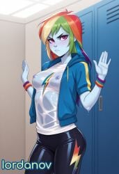 (eg) (mlp) 1girls ai_generated blue breasts clothed clothes colored dash equestria female friendship girl girls hair hasbro indoors iordanov is little long magic medium multicolored my nipples pants perfect_body pony rainbow sexy skin solo solo_female teenage teenager wet wet_clothes wet_clothing yoga young