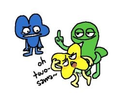 2x_(ship) ahegao bfdi blush cheating four_(bfb) sad sweat sweatdrop two_(tpot) x_(bfb) x_finds_out_his_value xfohv