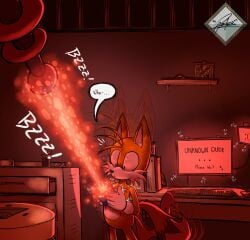 1boy background chaos_emerald computer dialogue dialogue_bubble experiment fox fox_ears growing growth growth_ray growth_sequence laboratory male male_only miles_tails_prower mobian mobian_(species) monitor pacheco solo sonic_(series) sonic_the_hedgehog_(series) tails tails_the_fox