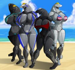 2019 4girls aeromorph aircraft airplane alura_(kernkraftwerks) american_flag american_flag_bikini anthro beach bikini breasts cleavage el-loko f-22 f-35 female female_only huge_breasts kay_vogelson lexi_calhoun living_aircraft living_machine multiple_girls nadia_peterson original original_character sling_bikini swimsuit thick_thighs wide_hips