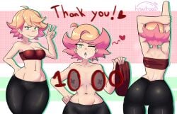 amanda_o'neill artist_name clever_censor curvy dat_ass female follower_celebration green_eyes hips hips_wider_than_shoulders kasutoo1 light-skinned_female light_skin little_witch_academia orange_hair pasties peace_sign small_waist tight_pants topless tubetop