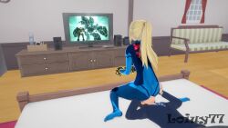 anime anime_girl blonde_hair blue_eyes facesit facesitting female femdom koikatsu loiuy77 metroid samus_aran smothering smothering_ass