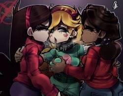 2d 2d_(artwork) 3girls cassie_(fnaf) crossover five_nights_at_freddy's five_nights_at_freddy's:_security_breach gravity_falls kissing lesbian lesbian_kiss mabel_pines making_out penicilino123 saliva saliva_drip saliva_trail security_breach:_ruin star_butterfly star_vs_the_forces_of_evil tongue tongue_kiss tongue_out