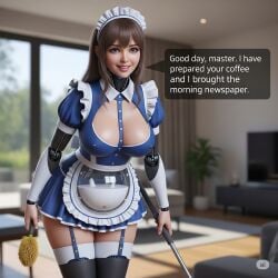 ai_generated android apron bedroom_background big_breasts breast_window breasts cleavage_focus collar cum cum_inside cute_smile cybernetic_limbs female fetish_wear french_maid futuristic_domestic futuristic_maid garter_belt glossy_skin gynoid holding_duster housekeeping humanoid_fetish humanoid_robot latex_shine living_room maid maid_headdress maid_outfit master mentioned_master mini_skirt original_character polite_speech robot_fetish robot_girl robot_maid seductive_expression service_pose sexy_maid sexy_pose shiny_body short_skirt skin_tight soft_lighting solo stockings submissive_pose subservient_girl synthetic_flesh thighhighs vacuuming