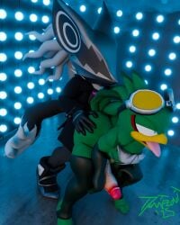 2025 accipitrid accipitriform anthro armwear ass avian big_butt big_penis bird black_body blender_(artwork) blue_eyes canid canine canis chest_tuft clothing digital_media_(artwork) domizoni duo elbow_gloves eyewear feathers footwear genitals gloves goggles green_body handwear hi_res infinite_(sonic) jackal jacket jet_the_hawk legwear male male/male mammal mask nipples open_mouth penetration penis sega shoes sonic_forces sonic_riders sonic_the_hedgehog_(series) stockings tail tail_feathers thigh_highs tongue tongue_out topwear tuft wearing_mask