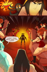 antelope ashi_(samurai_jack) ass axe comic daughters_of_the_scotsman english_text female flora_(samurai_jack) isla_(samurai_jack) katana mace male razter samurai_jack samurai_jack_(character) the_scotsman weapon weapons