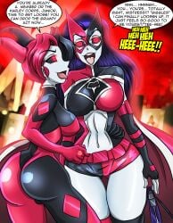 absurdres alternate_costume batman_(series) big_breasts breasts carol_ferris cleavage corruption dc dc_comics female female_only femdom femsub fit fit_female happy_trance harley_quinn huge_breasts huntress hypnosis imminent_sex large_breasts large_lips multicolored_hair open_mouth pulling_down_pants smile star_sapphire_(dc) super_hero symbol_in_eyes text tongue western wide_hips zorro-zero