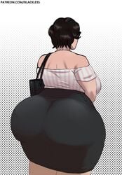 1girls ass ass_focus bare_shoulders bbw big_ass big_butt black_hair black_skirt blackless bottom_heavy brown_hair brunette curvy dark_hair dat_ass female female_only from_behind fully_clothed huge_ass hyper hyper_ass large_ass laura_mcgregor mature_woman milf off_shoulder overweight overweight_female pattern_background pencil_skirt pinup purse rear_view short_hair shoulder_blades skirt solo standing thick_thighs tight_clothes tight_clothing tight_skirt voluptuous wide_hips