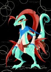 2025cel_shading 2_penises 2_toes 3_fingers absurd_res accessory animal_genitalia animal_penis anthro armwear bag belt belt_pouch blue_clothing blue_scarf bodily_fluids bottomless clothed clothing eyelashes fan_character feet fingers furgonomics generation_3_pokemon genital_fluids genitals grovyle hemipenes hi_res leaf leaf_hair leaking_precum lineless long_tail male markings multi_genitalia multi_penis nintendo penis plant plant_hair pokemon pokemon_(species) pokemon_mystery_dungeon pouch_(clothing) precum pseudo_hair red_eyes reptile scalie scarf shadowsoulful shiny_pokemon solo spike_chunsoft tail tail_accessory tail_bag tailband tapering_penis tiku_(shadowsoulful) toes yellow_sclera