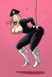 big_breasts boots breasts brown_hair camie_utsushimi clothes_stuck_on_object female hero_outfit_(mha) my_hero_academia shiketsu_high_school_cap wedgie wrist_cuffs