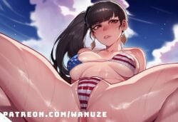 ai_generated american_flag_bikini anus big_ass big_breasts big_butt big_thighs black_hair blunt_bangs blush brown_eyes cameltoe eve_(stellar_blade) huge_ass huge_breasts huge_butt huge_thighs spread_legs squatting stellar_blade wanuze wide_hips