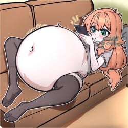 2025 artist_request belly_expansion belly_inflation commission ginger green_hair huge_belly inflation tagme