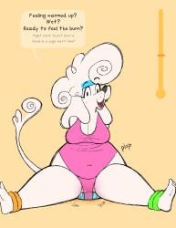 2020 absurd_res anthro asking_viewer bodily_fluids bottom_heavy breasts brown_eyes camel_toe canid canine canis cleavage clothed clothing domestic_dog exercise_clothing female floppy_ears fur hi_res kaboozey leotard looking_at_viewer mammal meter navel onomatopoeia open_mouth open_smile penetration pink_clothing pink_leotard poodle poofy_hair pooh_(kaboozey) pussy sex_toy sex_toy_in_vagina sex_toy_insertion simple_background sitting smile solo sound_effects speech_bubble spread_legs spreading sweat tail talking_to_viewer teeth text translucent translucent_clothing vaginal_penetration vibrator vibrator_in_vagina white_body white_fur