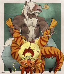 anal anal_orgasm anal_sex anthro anthro_on_anthro anthro_penetrated anthro_penetrating anthro_penetrating_anthro arm_hair barazoku beard belly_hair bodily_fluids body_hair chest_hair chumbasket closed_eyes cum cumshot dragon duo ejaculation equid equine erection facial_hair felid front_view fur genital_fluids genitals grey_body grey_fur hair hands-free hi_res horse hybrid kneeling leg_grab lying male male/male male_penetrated male_penetrating male_penetrating_male mammal markings musclegut muscular muscular_anthro muscular_male mythological_creature mythological_scalie mythology nipples nude obscured_penetration on_back open_mouth orange_body orange_fur orgasm overweight overweight_anthro overweight_male penetration penis red_hair red_penis red_tongue scalie sex short_hair striped_arms striped_legs striped_markings striped_tail stripes tail tail_markings tongue tongue_out white_hair yellow_body yellow_fur