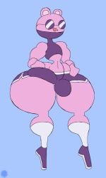 absurd_res aliasing anthro artist_logo artist_name bottom_heavy bottomwear bulge clothing covered_mouth crop_top curvy_figure detailed_bulge digital_media_(artwork) erection erection_under_clothing eulipotyphlan eyewear featureless_hands femboy footwear fur genital_outline glasses hands_on_hips happy_tree_friends heart_nose heart_symbol hi_res hotpants knee_highs knee_socks legwear logo male mammal markings midriff mole_(animal) mole_(marking) navel penis penis_outline pink_body pink_fur shirt shoes shorts signature socks solo text thatdawgmurray the_mole_(htf) thick_thighs topwear watermark wide_hips