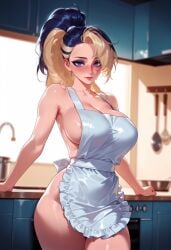 ai_generated ai_video akali akali_jhomen_tethi animated animation apron apron_only balecxi black_hair blonde_hair blue_eyes blush bouncing_breasts breasts embarassed female indoors k/da_(league_of_legends) kitchen large_breasts league_of_legends looking_at_viewer no_sound ponytail shy solo stay_blocky tagme thick_thighs two-tone_hair video walking
