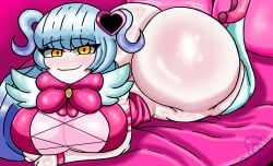 1girl 1girls ass ass_bigger_than_head ass_focus bed big_ass big_bow big_breasts big_butt bottom bottom_heavy bottomless bow breasts bubble_butt cyan_hair female female_focus female_only fuck_ai heart_hair_ornament heels high_heels high_resolution highres huge_ass its_archville lobotomy_corporation magical_girl massive_ass no_panties pale_skin pigtails pink_background pink_bow project_moon queen_of_hatred shaking_butt smile smiling smiling_at_viewer smug solo thighhighs watermark yellow_eyes