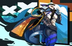 abs absurd_res anthro ass biceps bottomless bottomless_anthro bottomless_male capt._locke captain_locke_(xxl_woofia) clothed clothing coat coat_cape dottodottodott0 fish hi_res male marine muscular muscular_anthro muscular_male nipples open_mouth pecs scar shark sharp_teeth solo teeth tongue topwear xxl_woofia